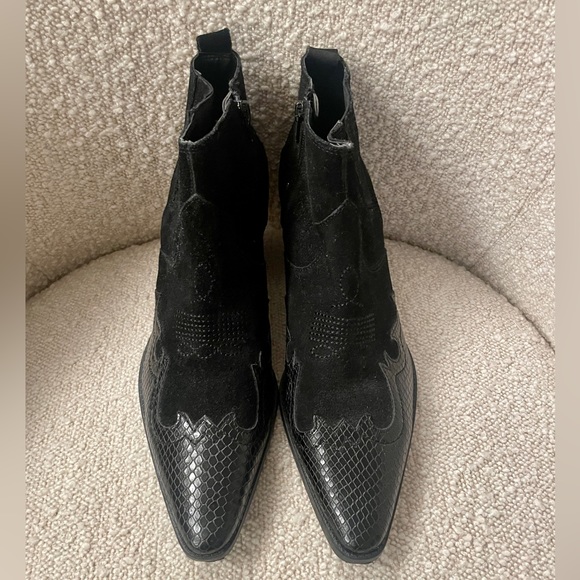 Zara Black Leather & Suede Western Ankle Booties - Picture 2 of 10